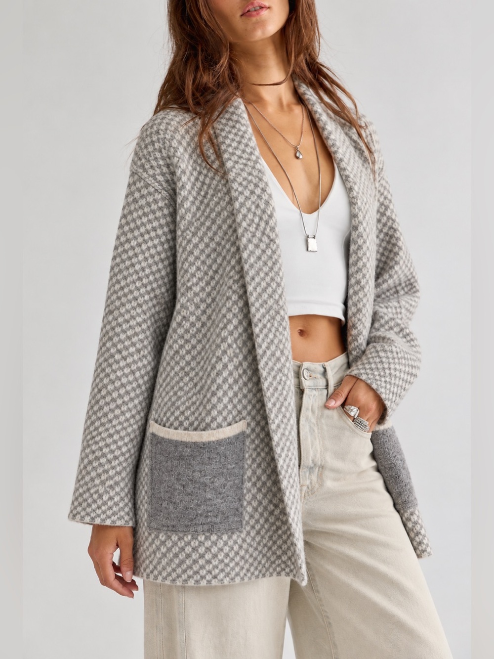 Chiaramente wool blend Italian Open-Front Gray Cozy Cardigan Sweater
